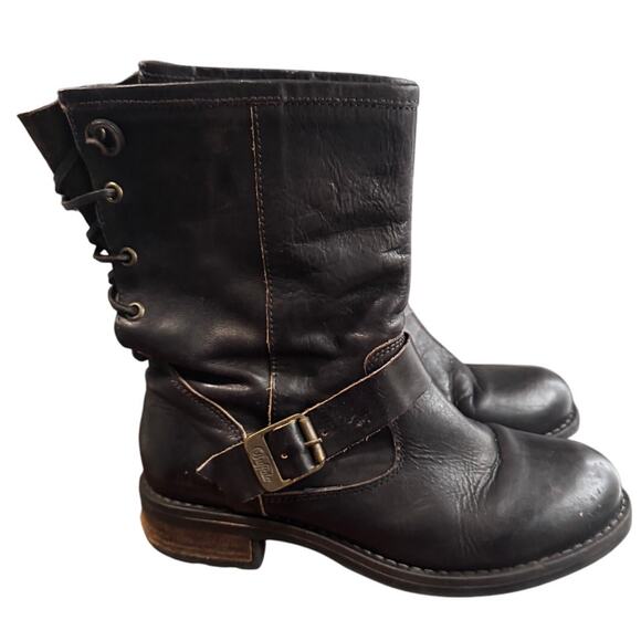 Vintage Buffalo Leather Moto Buckle Boots Women’s Size 38 Brown Y2K Biker Style - Picture 2 of 7